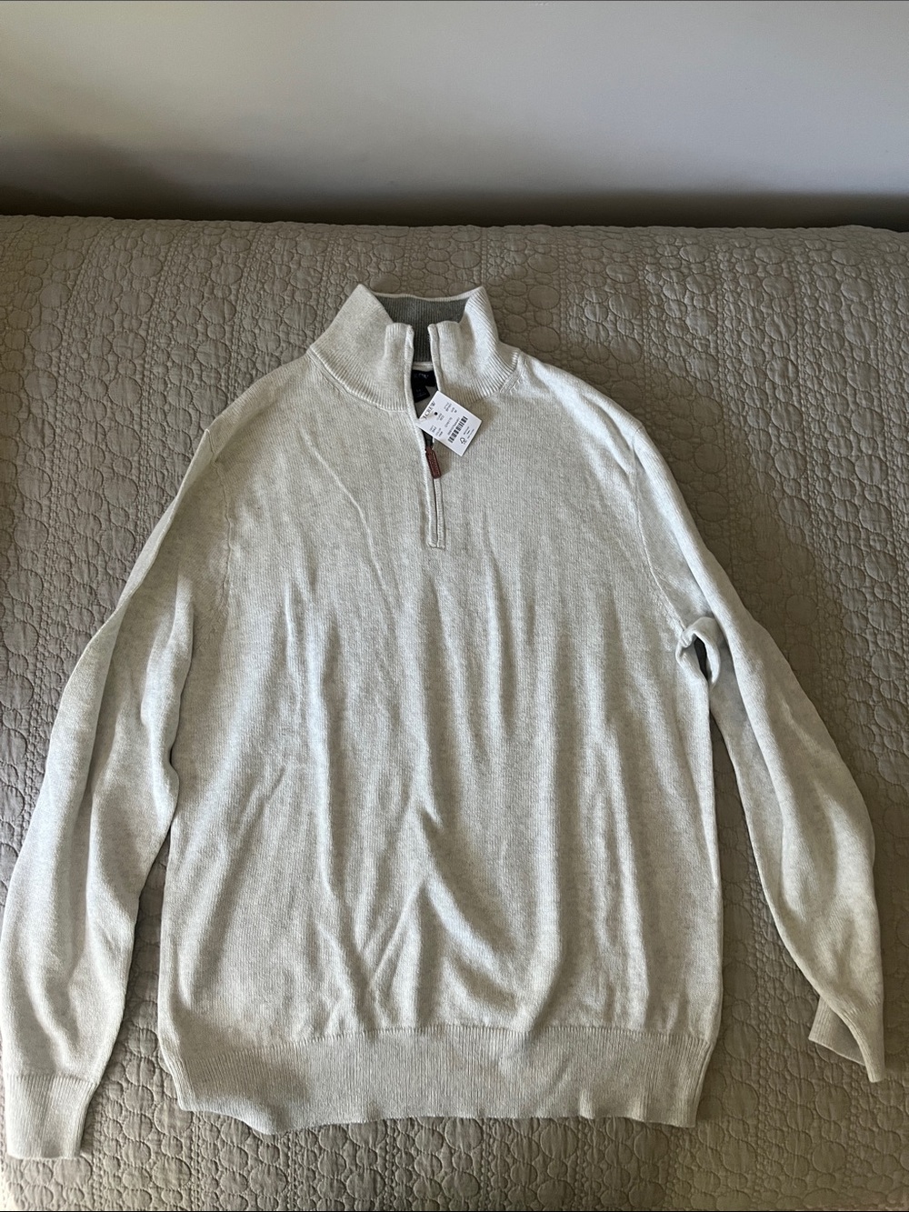Men's JCrew Half-Zip Pullover Sweater in Light Cream/Heather Grey, Size M